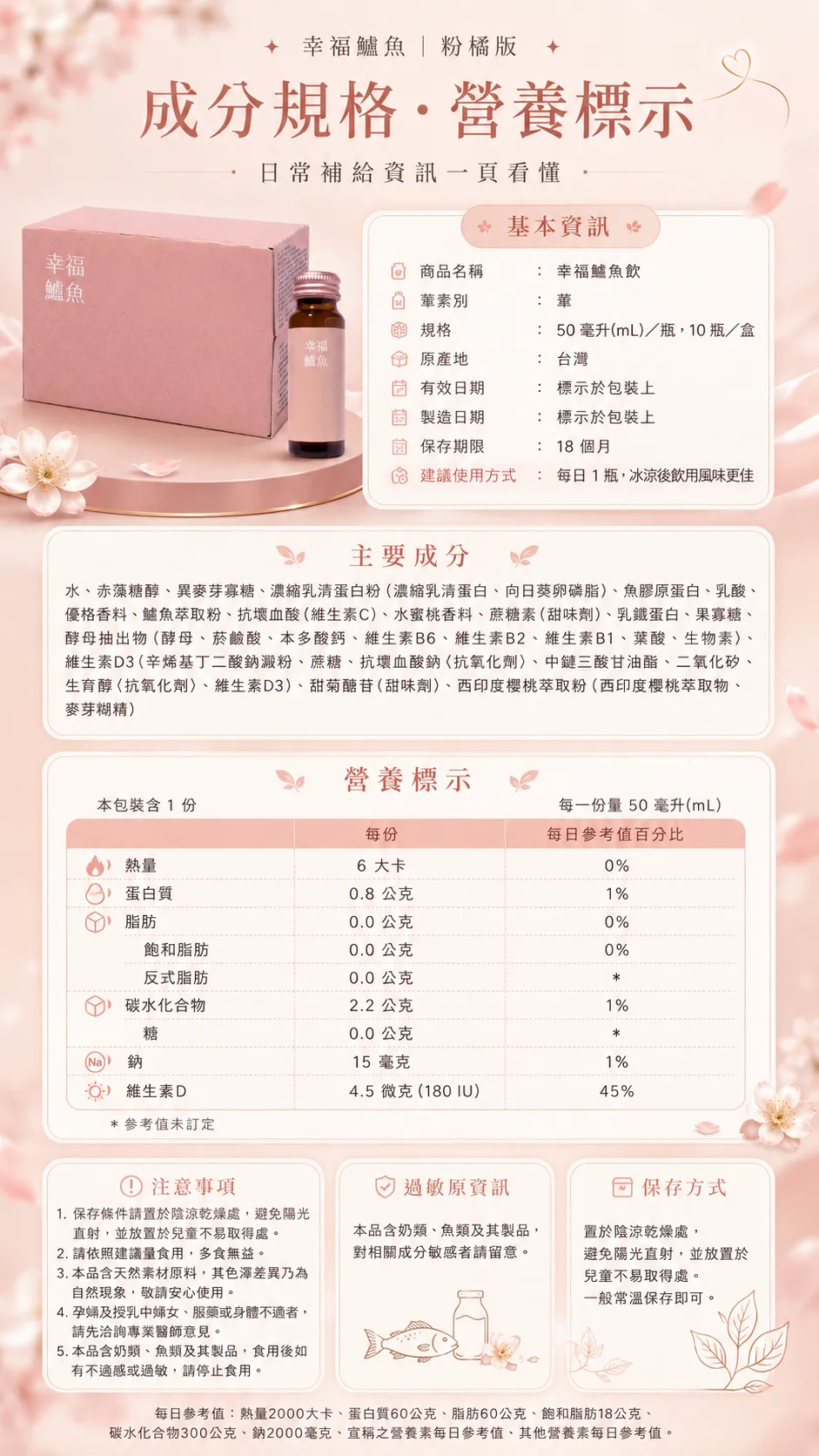 幸福鱸魚粉橘版 — 成分規格與營養標示
